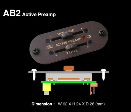 ARTEC AB2 ACOUSTIC GUITAR PREAMP PICKUP KIT WITH PP607 PIEZO AND JACK