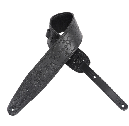 Levys Wide black Leather embossed carved/tooled effect guitar strap Ideal Gift - Image 3