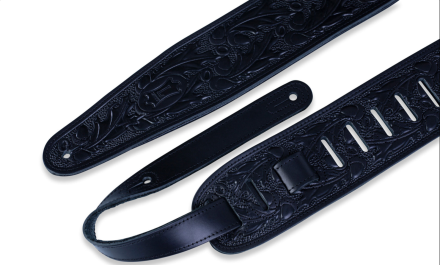 Levys Wide black Leather embossed carved/tooled effect guitar strap Ideal Gift - Image 4
