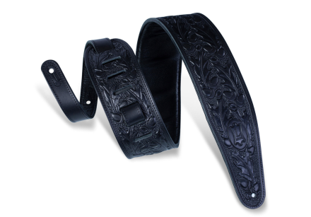 Levys Wide black Leather embossed carved/tooled effect guitar strap Ideal Gift