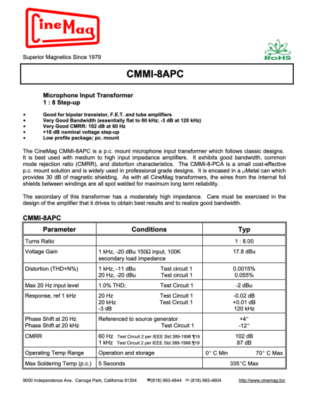 Cinemag CMMI-8PCA  high quality MICROPHONE INPUT TRANSFORMER - Image 3